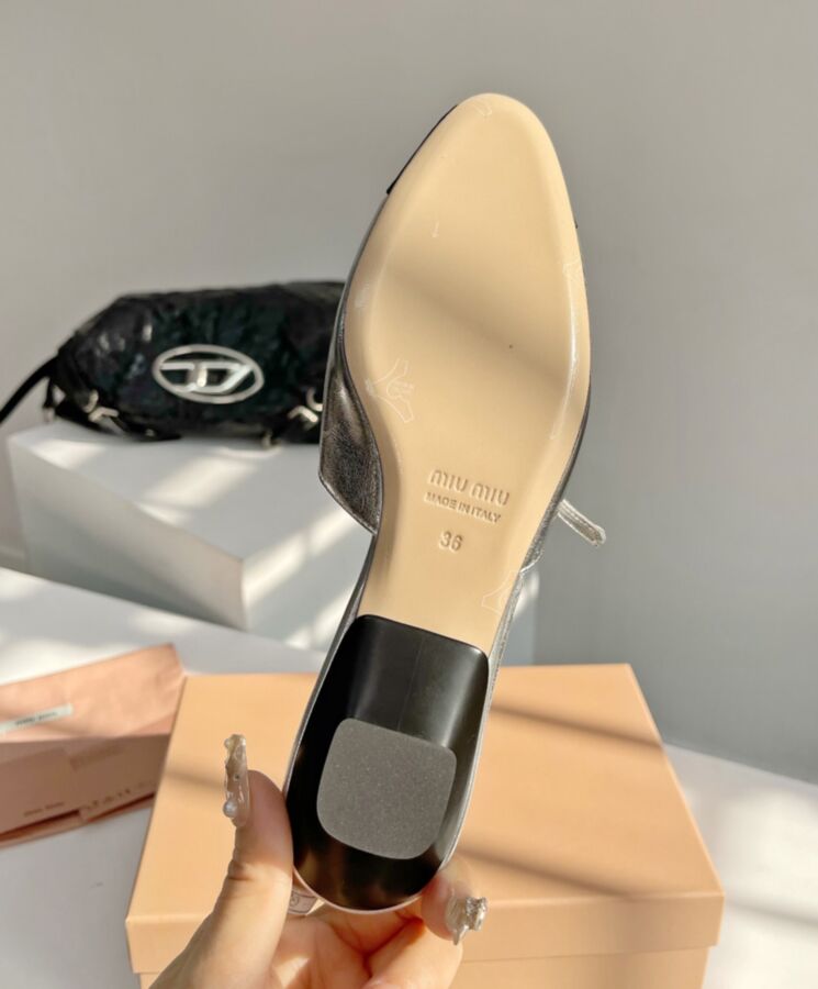 Miumiu Womens Mordore Leather And Grosgrain Mules-6