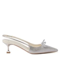 Miumiu Womens Satin Slingback Pumps Silver-1