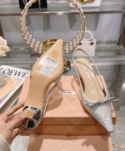 Miumiu Womens Satin Slingback Pumps Silver-10