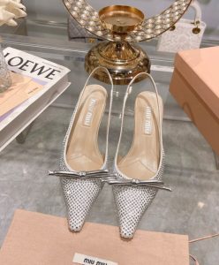 Miumiu Womens Satin Slingback Pumps Silver-2