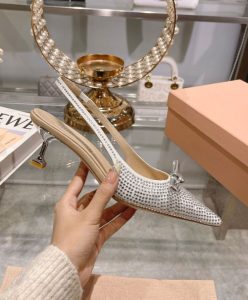 Miumiu Womens Satin Slingback Pumps Silver-3