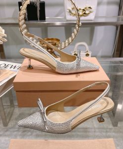 Miumiu Womens Satin Slingback Pumps Silver-4