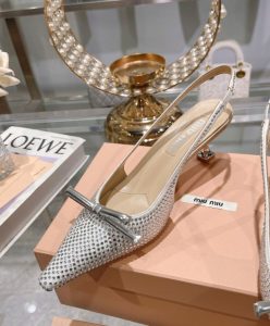 Miumiu Womens Satin Slingback Pumps Silver-6