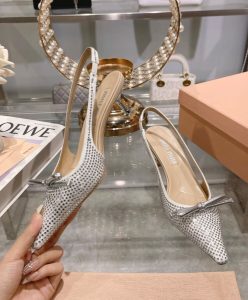 Miumiu Womens Satin Slingback Pumps Silver-7