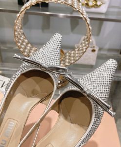 Miumiu Womens Satin Slingback Pumps Silver-8