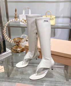 Miumiu Womens Stretch Nappa Leather Thong Boots-4