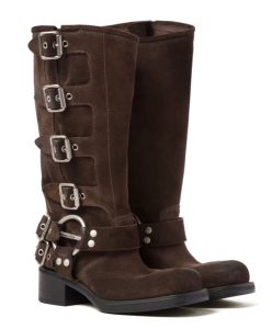 Miumiu Womens Suede Boots Dark Coffee-1