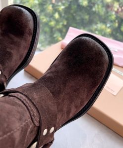 Miumiu Womens Suede Boots Dark Coffee-10
