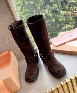 Miumiu Womens Suede Boots Dark Coffee-2