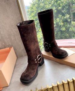 Miumiu Womens Suede Boots Dark Coffee-3