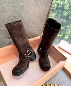 Miumiu Womens Suede Boots Dark Coffee-4