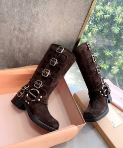 Miumiu Womens Suede Boots Dark Coffee-5