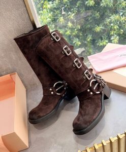 Miumiu Womens Suede Boots Dark Coffee-6