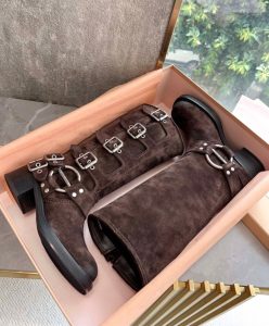 Miumiu Womens Suede Boots Dark Coffee-7