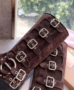 Miumiu Womens Suede Boots Dark Coffee-8