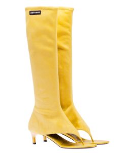 Miumiu Womens Suede Thong Boots Yellow-1