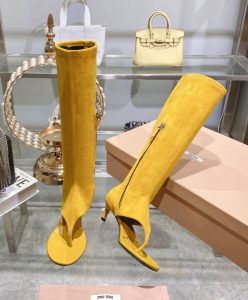 Miumiu Womens Suede Thong Boots Yellow-2