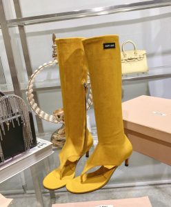 Miumiu Womens Suede Thong Boots Yellow-3
