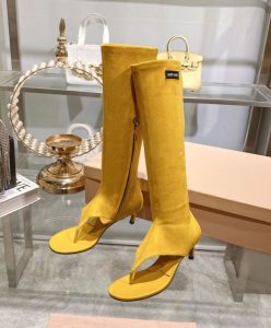 Miumiu Womens Suede Thong Boots Yellow-4