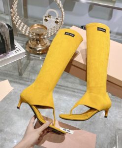 Miumiu Womens Suede Thong Boots Yellow-6