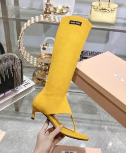 Miumiu Womens Suede Thong Boots Yellow-7