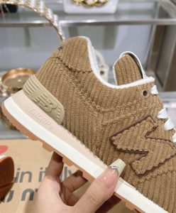 Miumiu x New Balance 574 Striped Velvet Sneakers Dark Coffee-10