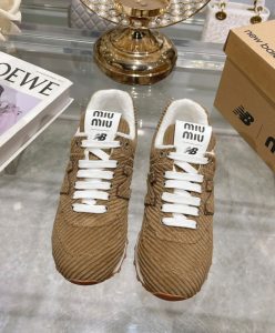 Miumiu x New Balance 574 Striped Velvet Sneakers Dark Coffee-2
