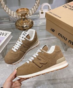 Miumiu x New Balance 574 Striped Velvet Sneakers Dark Coffee-4