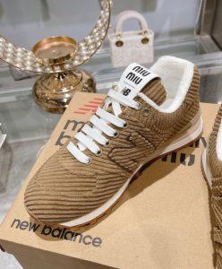 Miumiu x New Balance 574 Striped Velvet Sneakers Dark Coffee-7
