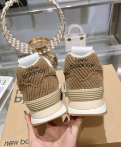 Miumiu x New Balance 574 Striped Velvet Sneakers Dark Coffee-8