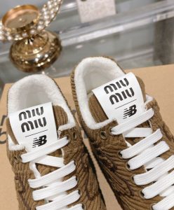 Miumiu x New Balance 574 Striped Velvet Sneakers Dark Coffee-9
