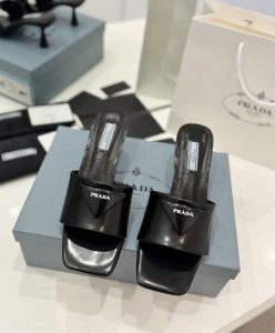 Prada Womens Brushed Leather Heeled Slides 1XX590-2