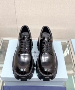 Prada Womens Brushed Leather Monolith Loafers Black-2