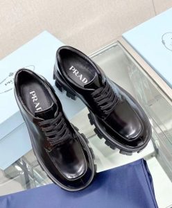 Prada Womens Brushed Leather Monolith Loafers Black-3