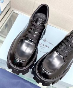 Prada Womens Brushed Leather Monolith Loafers Black-6