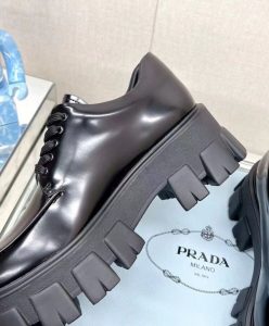 Prada Womens Brushed Leather Monolith Loafers Black-8