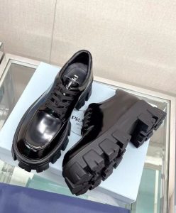 Prada Womens Brushed Leather Monolith Loafers Black-9