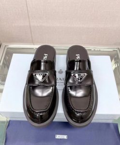 Prada Womens Brushed Leather Mules Black-2