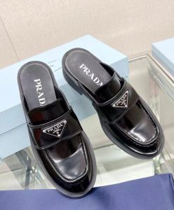 Prada Womens Brushed Leather Mules Black-3