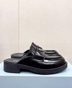 Prada Womens Brushed Leather Mules Black-4