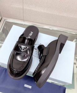 Prada Womens Brushed Leather Mules Black-5