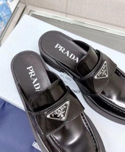 Prada Womens Brushed Leather Mules Black-6