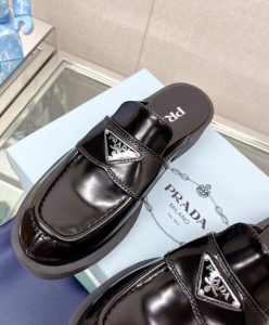 Prada Womens Brushed Leather Mules Black-7