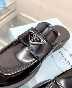 Prada Womens Brushed Leather Mules Black-8