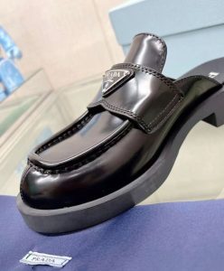 Prada Womens Brushed Leather Mules Black-9