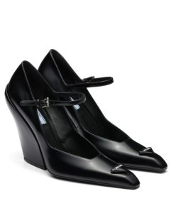 Prada Womens Brushed Leather Pumps Black-1
