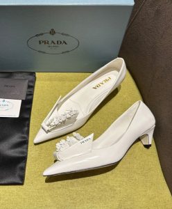 Prada Womens Brushed Leather Pumps With Floral Appliques 1I300N-5