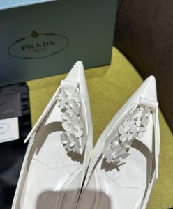 Prada Womens Brushed Leather Pumps With Floral Appliques 1I300N-6