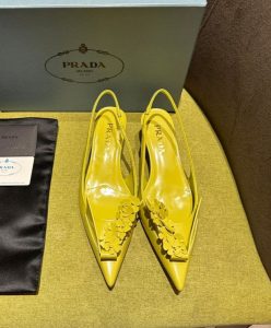 Prada Womens Brushed Leather Slingback Pumps With Floral Appliques 1I317N-2