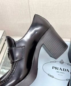 Prada Womens Chocolate High-heeled Brushed Leather Loafers Black-10